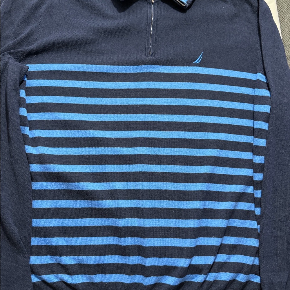 Nautica Men's Striped Zip-Up Sweater in Navy and Blue